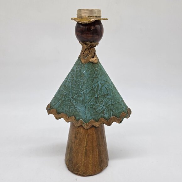 Handcrafted Paper Mache Mexican Doll With Green Cape & Hat Signed - Picture 6 of 8